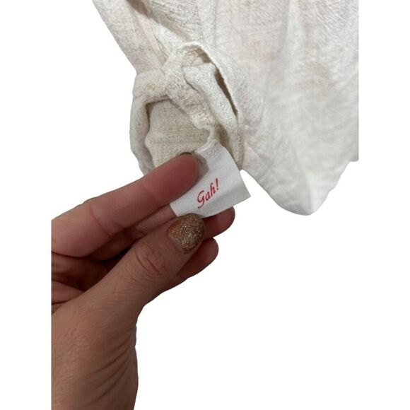 Lisa Says Gah Short Sleeve Collared Cropped Button Front Shirt Beige Size XS - Picture 5 of 12